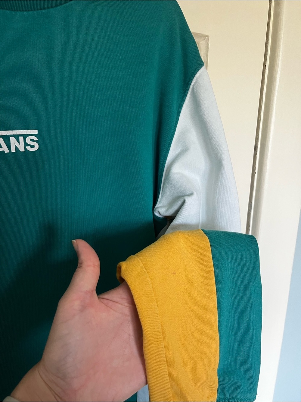 Vans Colorblock Crewneck Sweatshirt | Teal Blue Mustard | Unisex - Picture 11 of 13